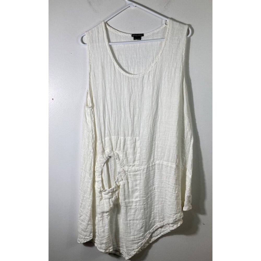 Womens‎ Grizas Sleeveless Linen Lagenlook Asymetrical Tunic Top Round Pocket M